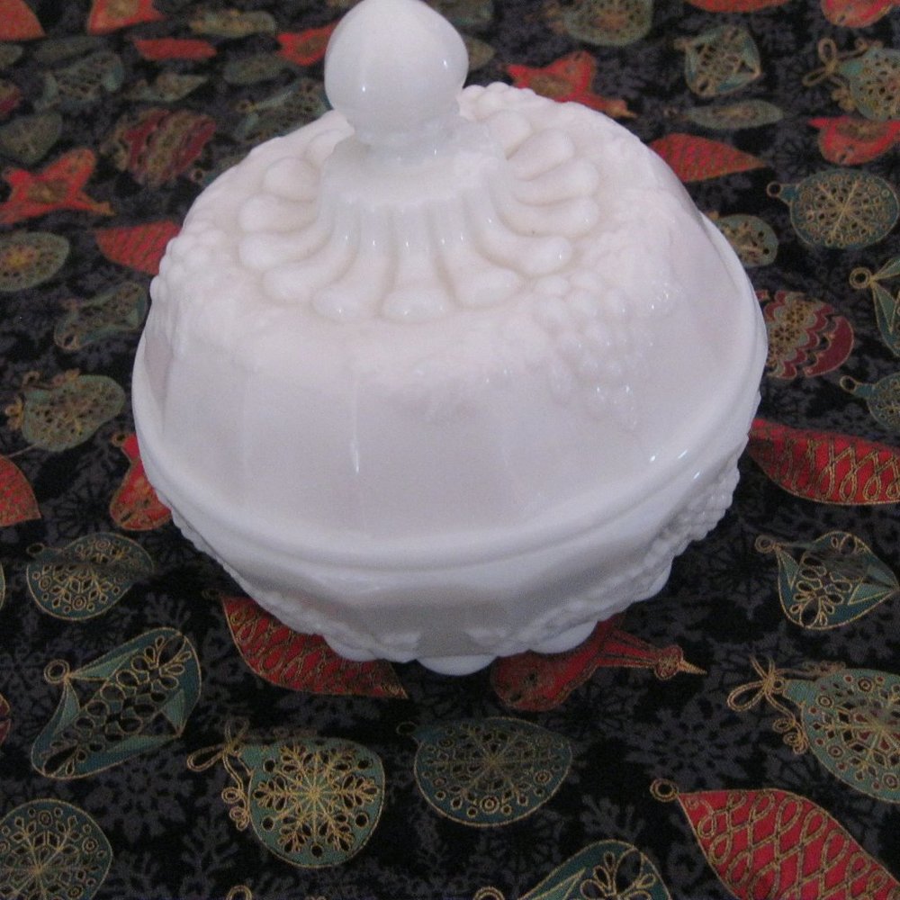 Milk Glass Dish with Lid -- White